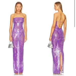 Retrofete Lucie Sequin Lace Semi Sheer Maci Dress Amethyst Purple Medium NEW